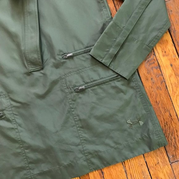 Under Armour Cold Gear Women Olive Military Green Waterproof 1/2 Zip Rain Jacket - Picture 3 of 4